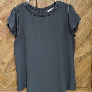 LOFT Gray Button-Up Back Blouse